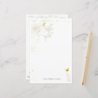 Golden Butterfly on Lilies – Watercolor Stationery