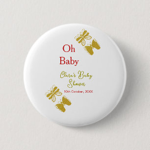 Golden butterfly red baby shower oh baby modern 2 inch round button