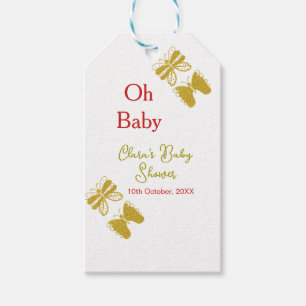 Golden butterfly red baby shower oh baby modern gift tags