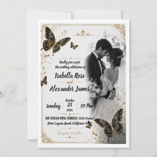 Golden Butterfly Romance Wedding Invitation