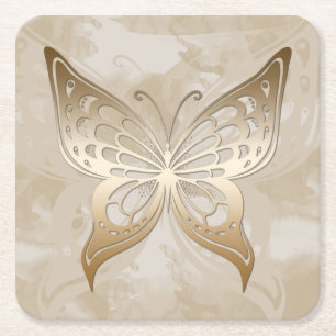 Golden Butterfly Square Paper Coaster