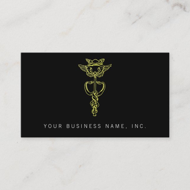Golden Caduceus Business Card (Front)