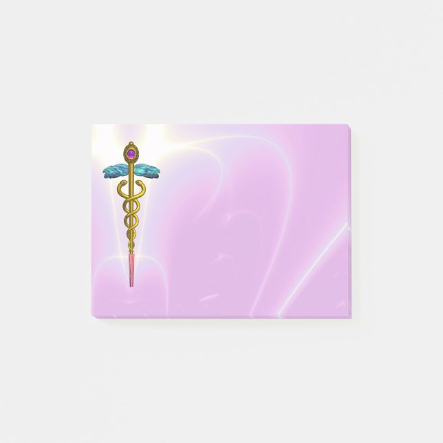 GOLDEN CADUCEUS SYMBOL MONOGRAM Pink Post-it Notes (Front)