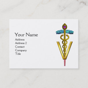 GOLDEN CADUCEUS VETERINARY SYMBOL / Black White Business Card