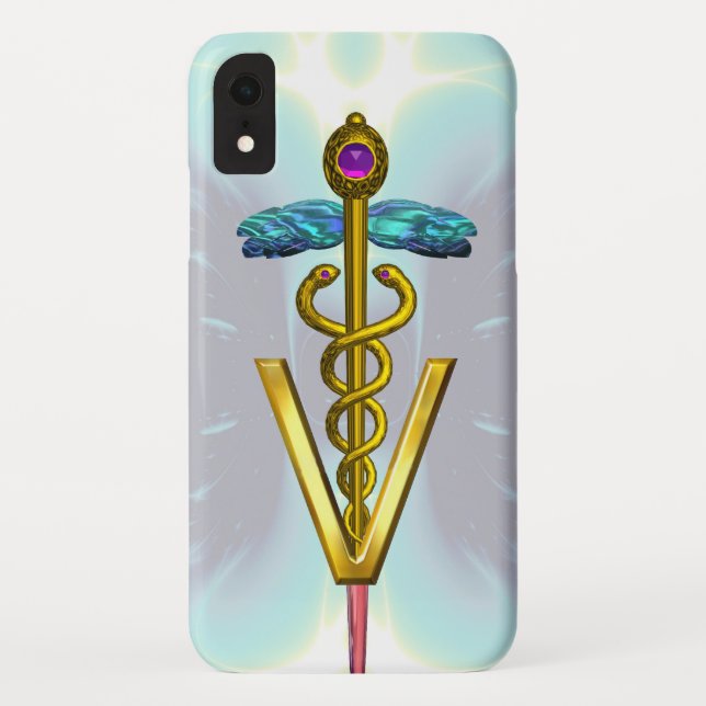 GOLDEN CADUCEUS VETERINARY SYMBOL Light Blue Teal Case-Mate iPhone Case (Back)