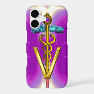 GOLDEN CADUCEUS VETERINARY SYMBOL / Pink Fuchsia