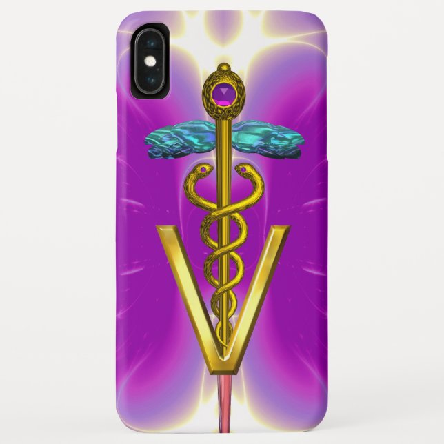 GOLDEN CADUCEUS VETERINARY SYMBOL / Pink Fuchsia Case-Mate iPhone Case (Back)