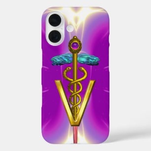 GOLDEN CADUCEUS VETERINARY SYMBOL / Pink Fuchsia iPhone 16 Case
