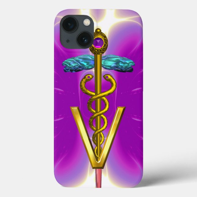 GOLDEN CADUCEUS VETERINARY SYMBOL / Pink Fuchsia Case-Mate iPhone Case (Back)