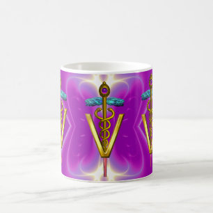 GOLDEN CADUCEUS VETERINARY SYMBOL Pink Fuchsia Coffee Mug