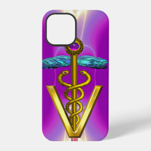 GOLDEN CADUCEUS VETERINARY SYMBOL / Pink Fuchsia iPhone 12 Pro Case