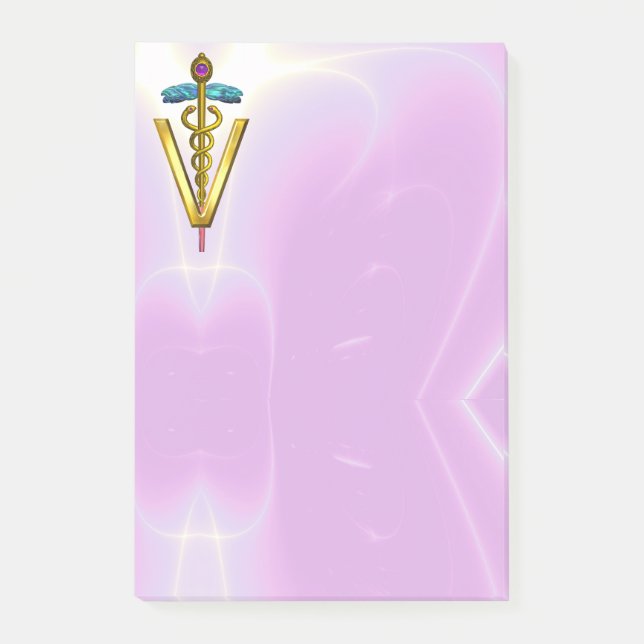 GOLDEN CADUCEUS VETERINARY SYMBOL / Pink Lilac Post-it Notes (Front)