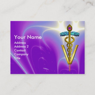 GOLDEN CADUCEUS VETERINARY SYMBOL / Purple Blue Business Card
