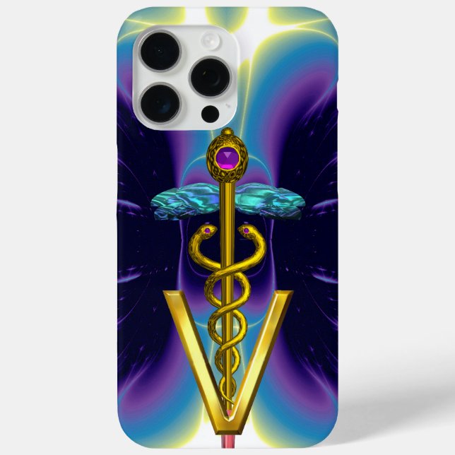 GOLDEN CADUCEUS VETERINARY SYMBOL / Purple Blue Case-Mate iPhone Case (Back)