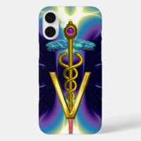 GOLDEN CADUCEUS VETERINARY SYMBOL / Purple Blue