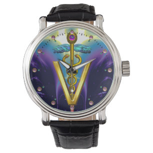 GOLDEN CADUCEUS VETERINARY SYMBOL / Purple Blue Watch