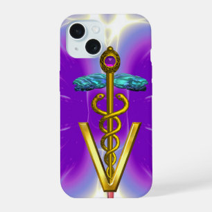 GOLDEN CADUCEUS VETERINARY SYMBOL / Purple Fuchsia iPhone 15 Case