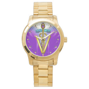 GOLDEN CADUCEUS VETERINARY SYMBOL / Purple Watch