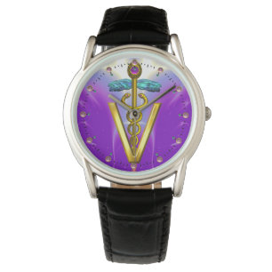 GOLDEN CADUCEUS VETERINARY SYMBOL / Purple Watch