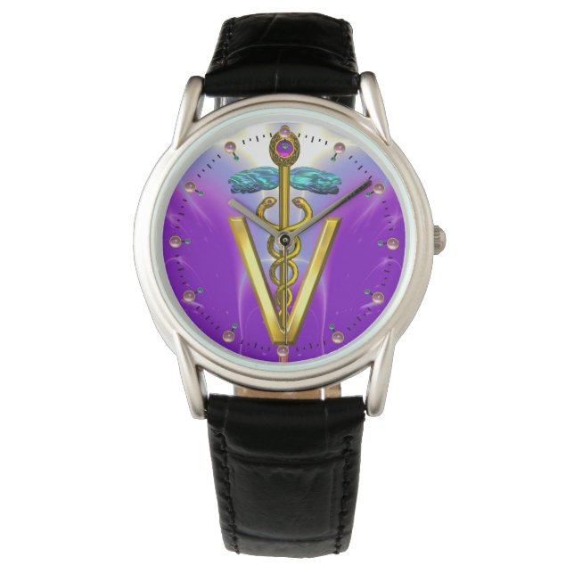 GOLDEN CADUCEUS VETERINARY SYMBOL / Purple Watch (Front)