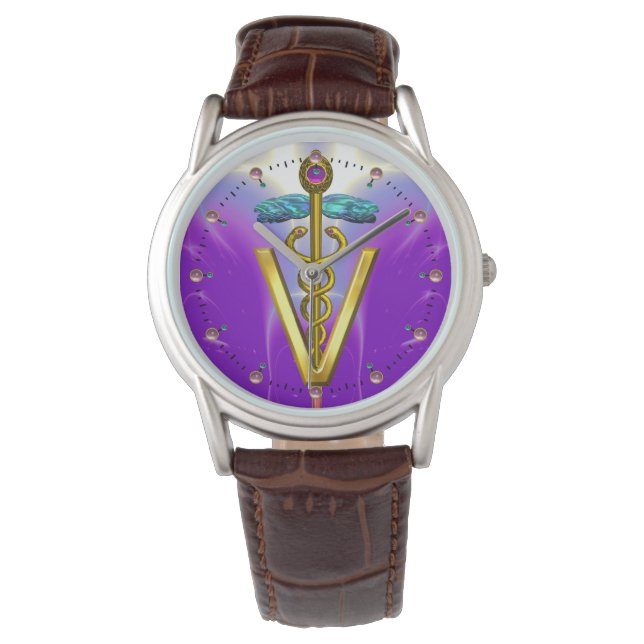 GOLDEN CADUCEUS VETERINARY SYMBOL / Purple Watch (Front)