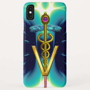 GOLDEN CADUCEUS VETERINARY SYMBOL / Teal Blue iPhone XS Max Case