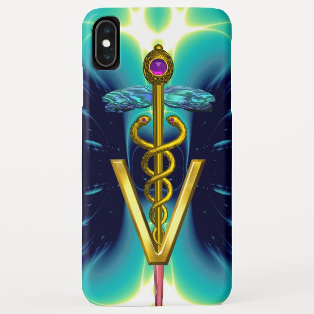 GOLDEN CADUCEUS VETERINARY SYMBOL / Teal Blue Case-Mate iPhone Case (Back)