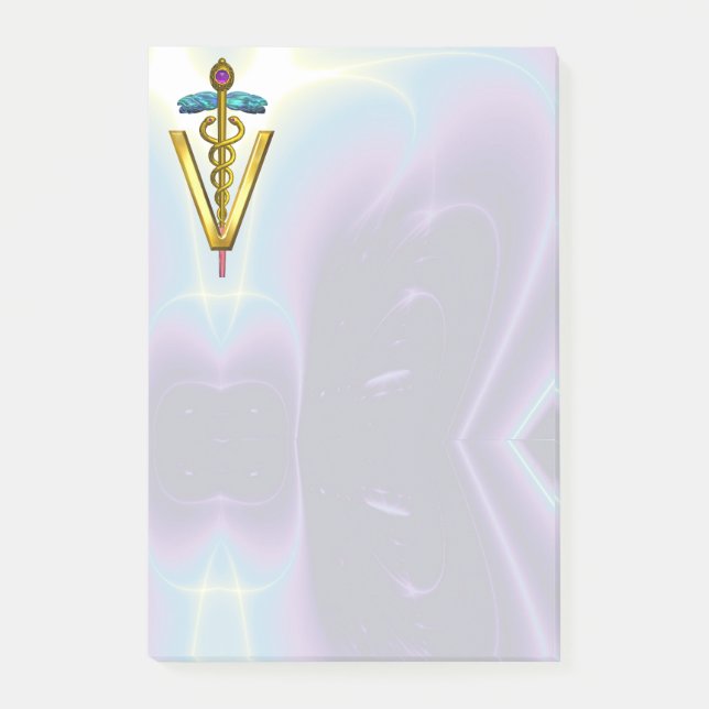 GOLDEN CADUCEUS VETERINARY SYMBOL Teal Purple Post-it Notes (Front)
