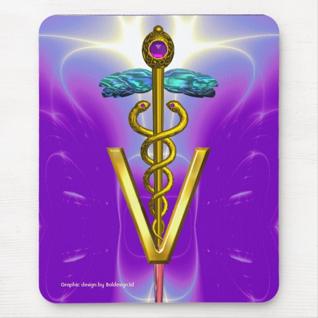 GOLDEN CADUCEUS VETERINARY SYMBOL / Violet Purple Mouse Pad (Front)