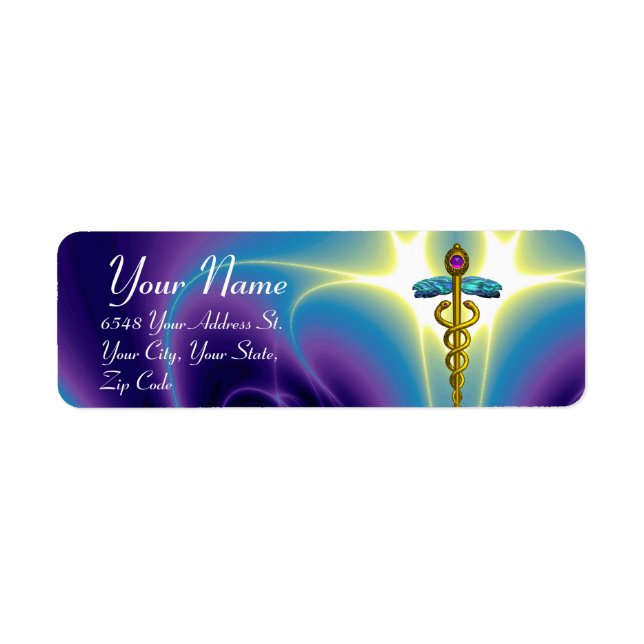 GOLDEN CADUCEUS, vibrant aqua blue,purple (Front)