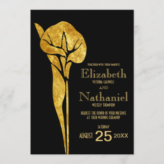 Golden Calla Lily 1920 Art Deco Wedding Invitation