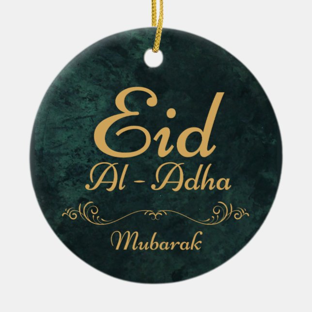  Golden Calligraphy Eid Al-Adha Mubarak 2025 Ceramic Ornament (Front)