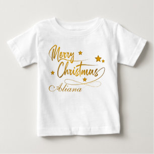 Golden Calligraphy Merry Christmas Personalized Baby T-Shirt