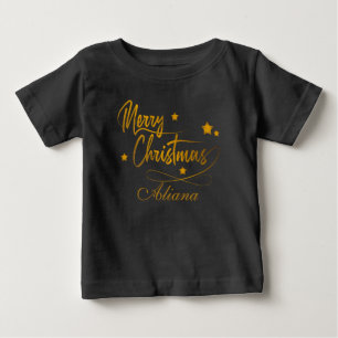 Golden Calligraphy Merry Christmas Personalized Baby T-Shirt