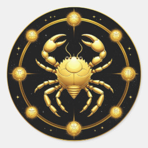 Golden Cancer Cosmic Zodiac Classic Round Sticker