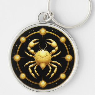 Golden Cancer Cosmic Zodiac Keychain