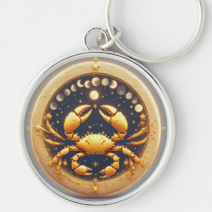 Golden Cancer Cosmic Zodiac Keychain