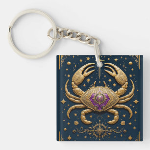 Golden Cancer Zodiac Symbol on Dark Background Keychain