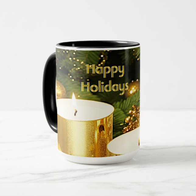 Golden Candles Christmas Holiday Mug (Front Left)