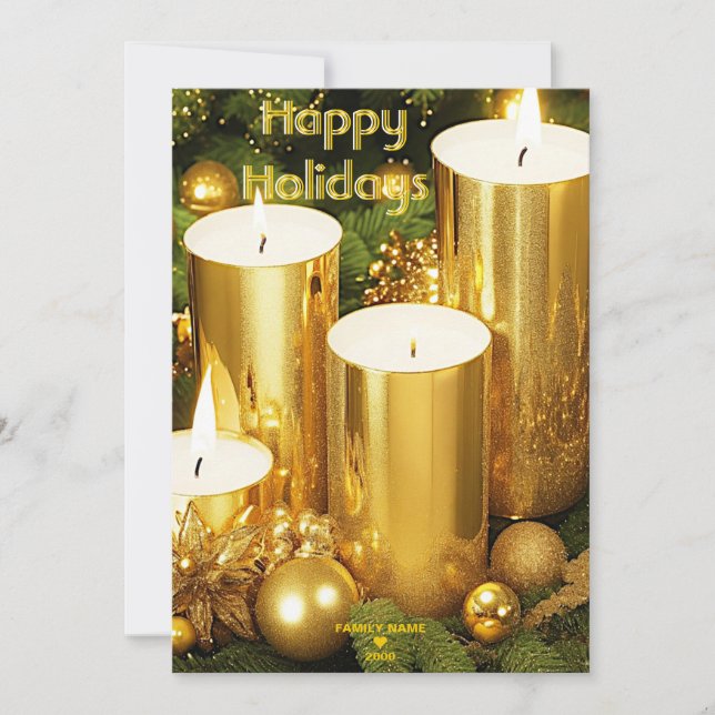 Golden Candles Holiday Christmas Card (Front)