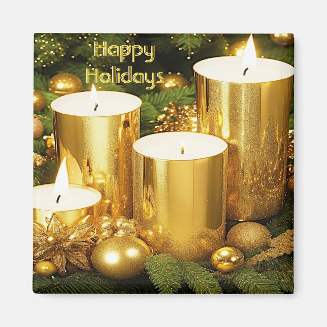  Golden Candles Holiday Christmas Magnet (Front)