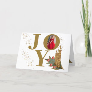 Golden Candles Holly Berries Joy Christmas Photo Holiday Card