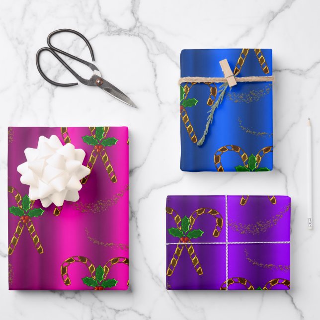 Golden Candy Cane Delight Luxe Christmas Wrapping Paper Sheet (Front)