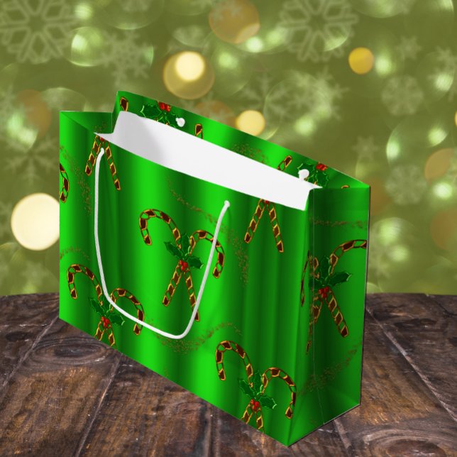 Golden Candy Canes Evergreen Elegance Christmas Large Gift Bag (Creator Uploaded)
