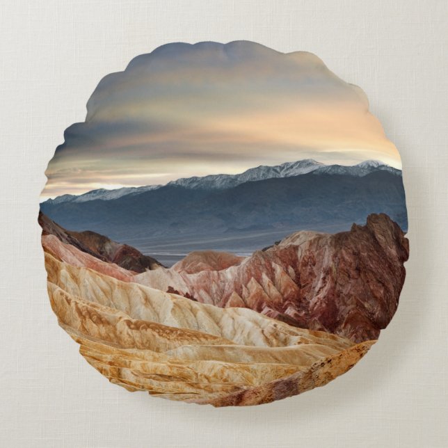 Golden Canyon at Sunset Round Pillow (Front)