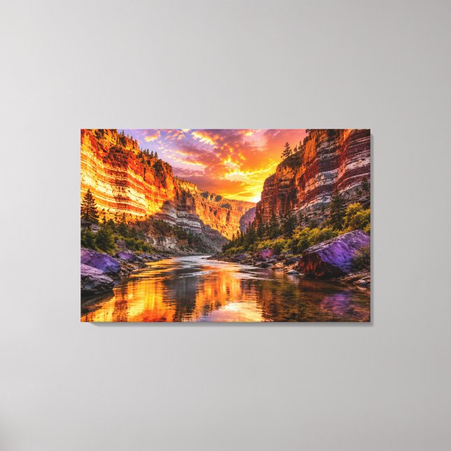 Golden Canyon Reflections | Dramatic Sunset River  Canvas Print (Front)