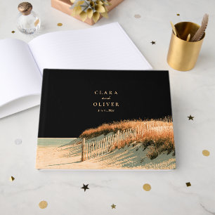 Golden Cape Cod Dune Fence Sand Coast Wedding Guest Book