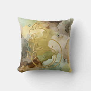 Golden Capricorn Throw Pillow