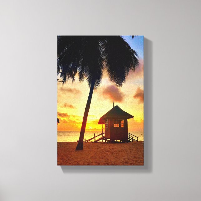 Golden Caribbean Sunset – Beach Hut Canvas Print (Front)
