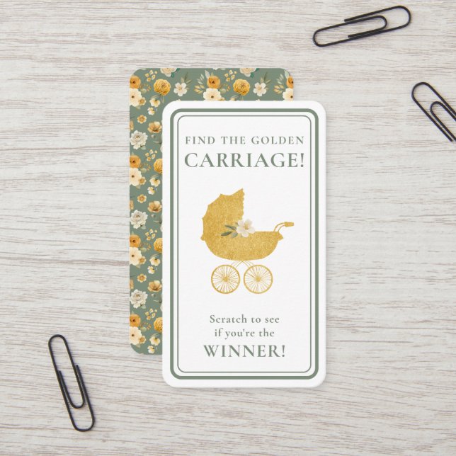Golden Carriage Scratch-Off Game Sage Green Winner Business Card (Front/Back In Situ)
